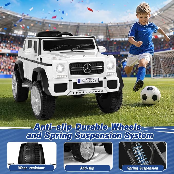 JOYLDIAS Kids Ride On Cars, Licensed Mercedes-Benz Maybach G650S, 12V7AH Battery Powered Toy Electric Car for Kids W/LED Underglow Lights, Remote Control,2 Motors, 3 Speeds,Music,Bluetooth,Horn, White