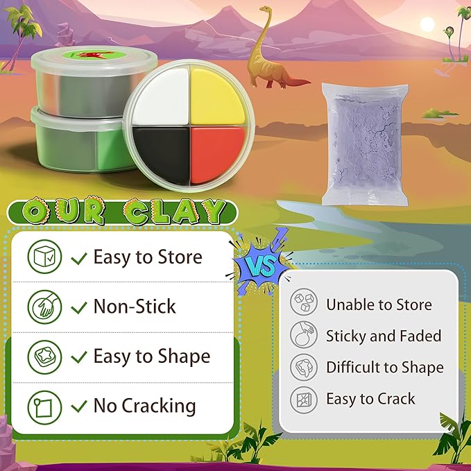 Air Dry Clay Kit - Dinosaur Theme, Modeling Clay for Kids, DIY Magic with Sculpting Tools and Tutorials, 12 Boxes Molding Clays, Ultra Light, Soft & Non-Sticky, Arts and Crafts Gift for Kids