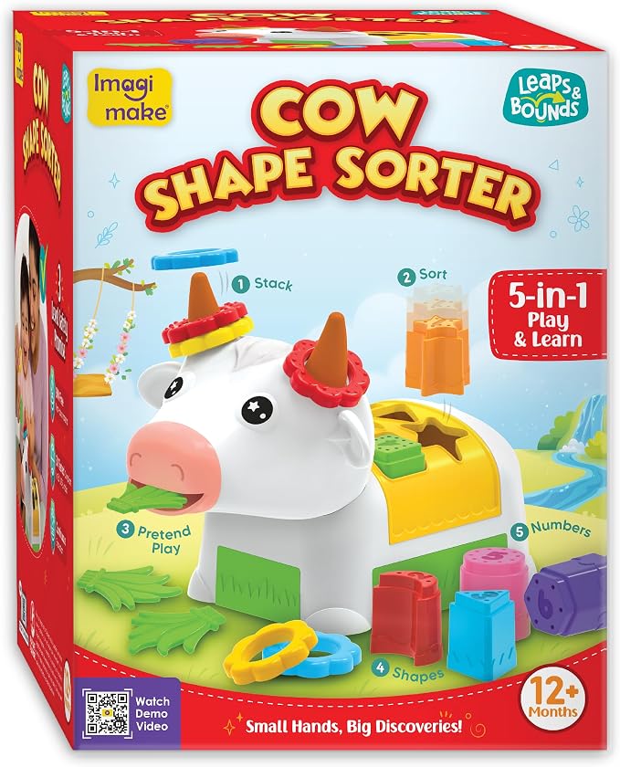 Imagimake Cow Shape Sorter | Leaps & Bounds Baby Toys 12-18 Months | Learning Toys for 1+ Year Old & Toddlers | 5-in-1 Play & Learn | Stacking, Sorting & Pretend Play | Birthday Gifts for 1 Year Old