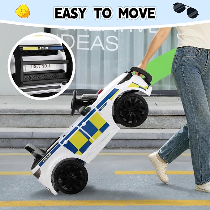TOBBI Kids Electric Ride On Police Car, Toddlers Battery-Powered Cop Toy to Drive, 27W 4-Wheels Vehicle with Parental Remote Control/Soft Start/3 Speeds/Horn & LED for Children Ages 1-6 Years-White