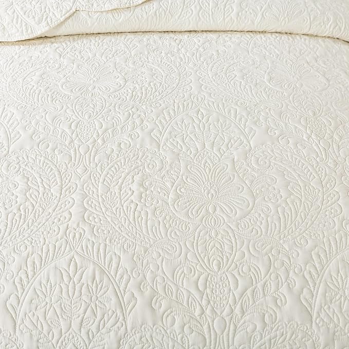 HoneiLife Oversized King Bedspreads 128x120 - California King Quilts 4-Piece, Cal King Quilt Sets,Rustic Bedding Sets King Size,Reversible Coverlets Lightweight Bedlinen Set for All Season Use-Beige