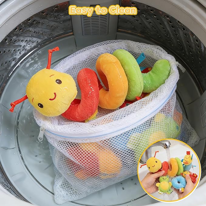 Car Seat Toys for Babies 0-6 Months, Hanging Carseat Toys for Infants 0-12 Months, Spiral Plush Caterpillar Sensory Stroller Toy with Rattles for Baby Essentials Newborn Boy Girl Shower Gifts