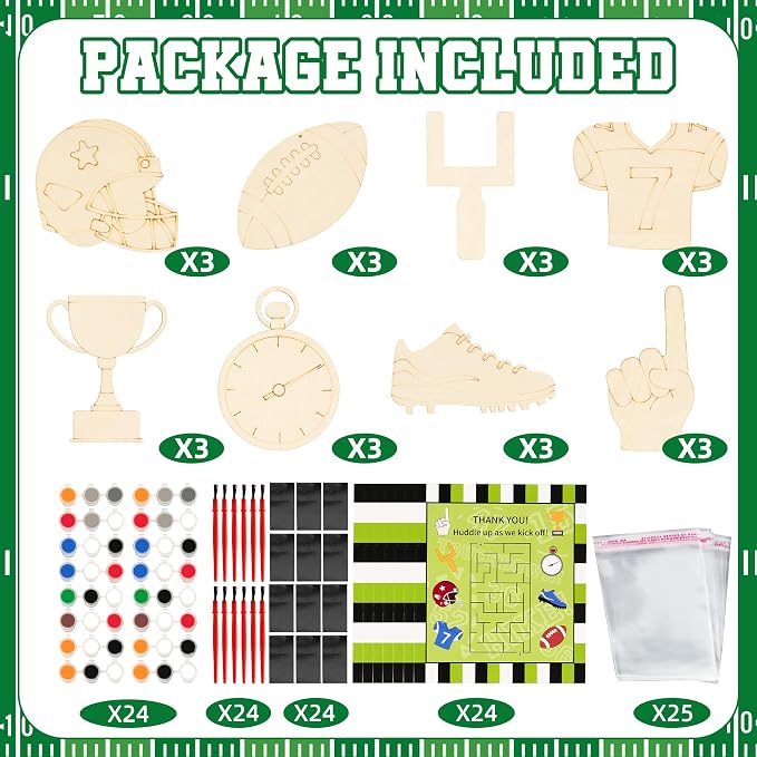 Bafeil 24 Set Football Party Favors Wooden Painting Crafts Kit, Sports-Themed First Year Down Birthday Party Decorations, American Rugby Crafts DIY, Return Gifts Goodie Bag Classroom Prizes