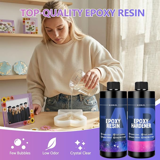 KISREL 26OZ Epoxy Resin Kit for Beginners, Resin Kits with Photo Frame Molds
