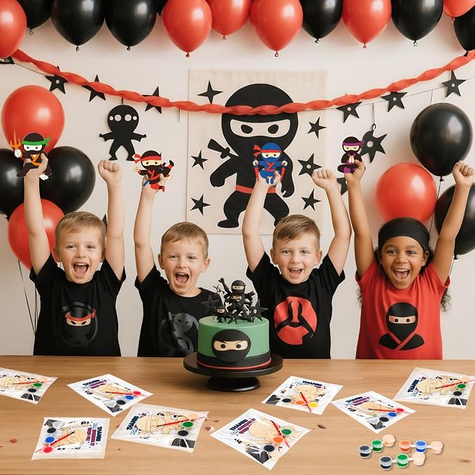 Bafeil 24 Set Ninja Party Favors - Paint Your Own Wooden Magnets Painting Kit for Birthday Party Decorations Party Supplies with Card, Goodie Bag Stuffers Back to School Classroom Return Gift