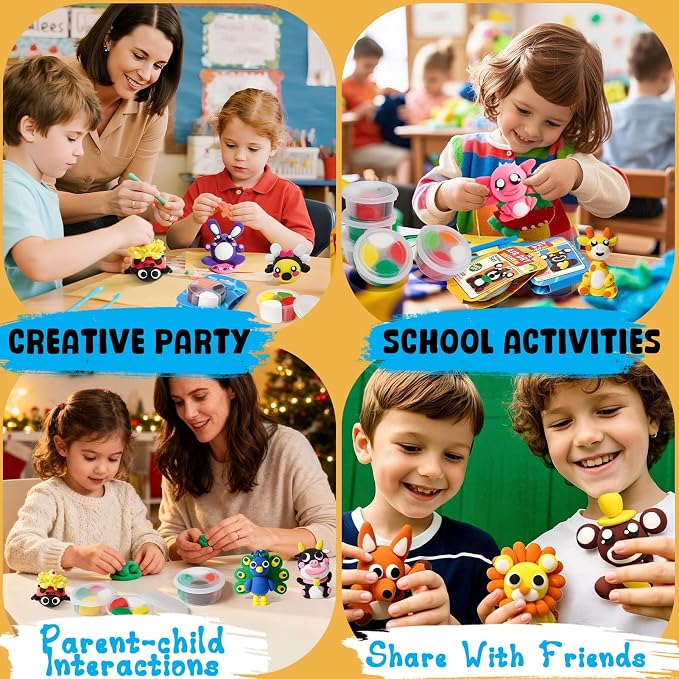 Air Dry Clay for Kids Modeling Clay Kit, 12 Boxes Model Magic Arts and Crafts for Kids with Tools & Tutorial, Non-Sticky, 3-12+ Years Boy Girl Birthday Gift, Animal Themed Party Favors Classroom Prize