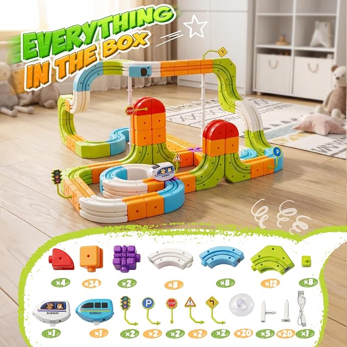 Hot Bee Electric Magnetic Train Set for Kids, Gravity-Defying 3D STEM Toy Train Track for Toddlers, Building Train Toys, Magic Tracks Toy Birthday Gifts for 3 4 5 6 7 8+ Year Old Boys Girls (134 Pcs)