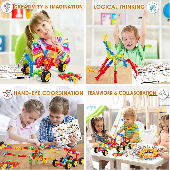Kids STEM Building Toys for 3 4 5 6 7 8+ Year Old Boy Girl Birthday Gift, 110 Pcs Educational Building Blocks for Kids Ages 3-5 5-7 4-8 6-8, Preschool Stem Kits Engineering Creative Activities Games