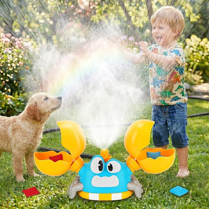 Water Sprinkler for Kids Toddlers, 4 in 1 Crab Sprinklers for Yard with 3 Spray Patterns & 4 Bean Bags for Toss Game, Kids Sprinklers for Outside Backyard, Summer Toys Water Fun for Kids 3 4 5 6 7 8