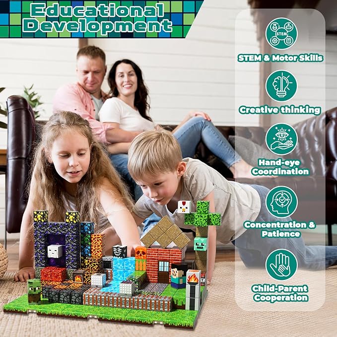 200PCS Magnetic Building Blocks with 6 Base Plate, Magnetic Blocks Cubes for Kids Ages 4-8, Stacking Magnet Blocks STEM Building Toys for Boys Girls Ages 3 4 5 6 7 8-12 Christmas Birthday Gifts