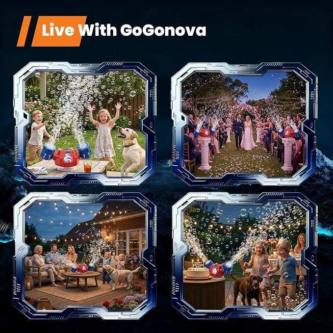 GoGonova Bubble Machine, 30000+ Bubbles/Min Rechargeable Kids Bubble Machine with Remote Control, Big Bubble Blower Maker, 360° Auto Rotation & 2 Speeds, 7-Color RGB Lights, Mecha Leader