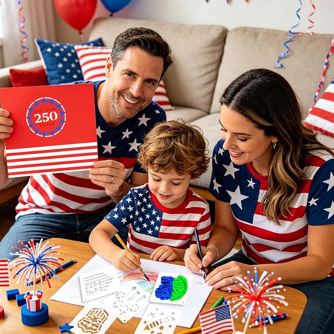 72 PCS 3x3 Inch Independence Day Stencils for Painting - Reusable USA Flag Patriotic Painting Templates, Red White and Blue Party Supplies for 4th of July Memorial Day Painting Stencil