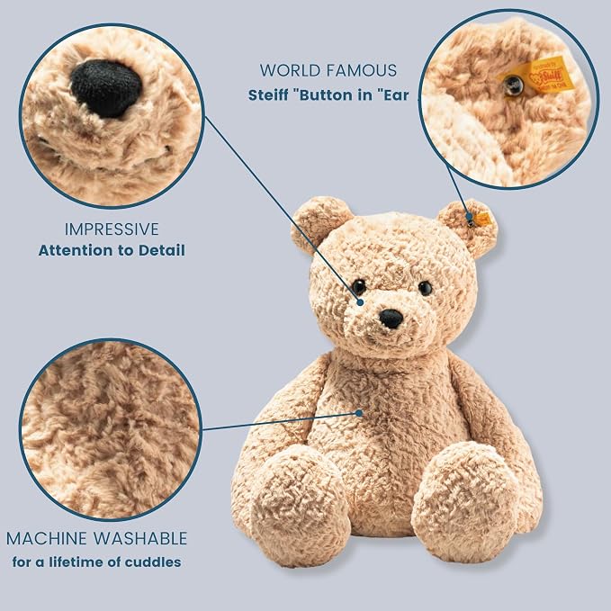 Steiff soft toy Jimmy Teddy Bear, cute cuddly toy with plastic eyes, children, boys & girls, plush animal 55 cm, light brown, 067181