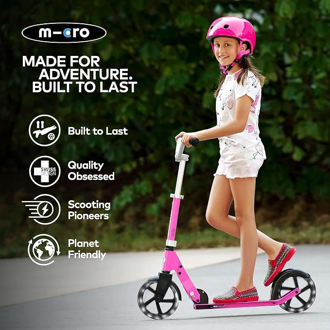 Micro Kickboard | Cruiser LED Kids Scooter for Ages 6–12 | 2 Wheel | Foldable with Kickstand | Adjustable Handlebar | Motion-Activated PU LED Wheels | Swiss Design