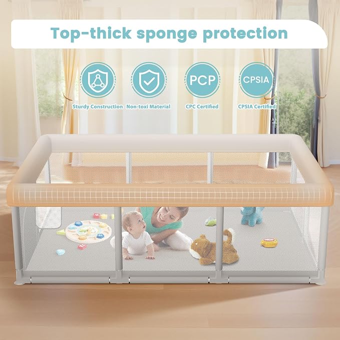 besuhot Baby Playpen Baby Playard Large playpen 74 x 50 inch, Play Pen for Babies and Toddlers with Gate, Safety Activity Center for Indoor & Outdoor