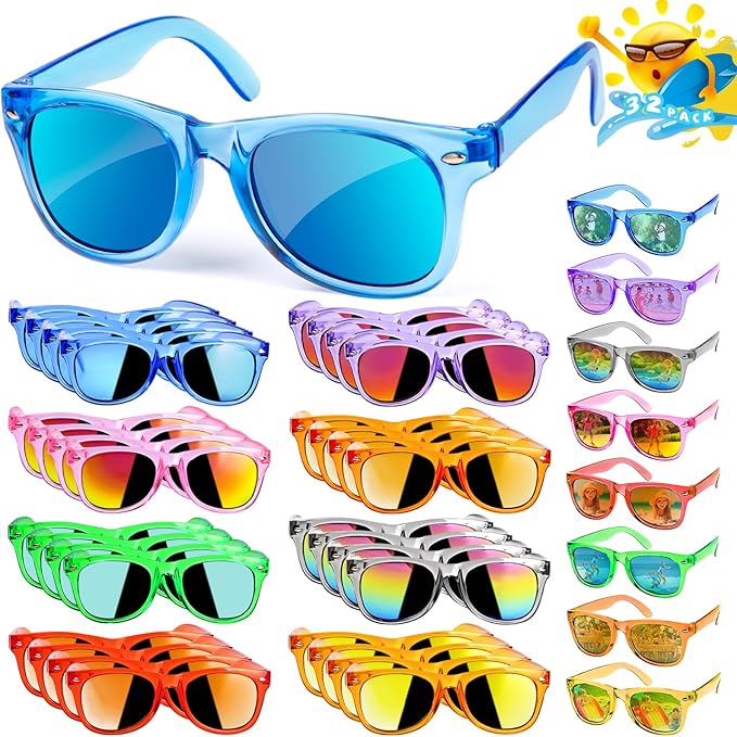 AILEHO Kids Sunglasses Bulk Party Favors - 32 Packs Boys Girls Sunglasses for Kids Age 3-8 with UV 400 Protection, Neon Sunglasses for Kids Party