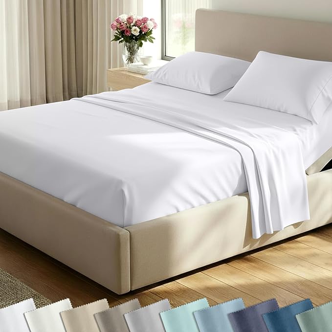 California Design Den Soft 100% Cotton Split King Sheet Set, 400 TC Good Housekeeping Award Winner, Silky Smooth Sateen Weave with Deep Pockets, Breathable and Durable Cotton Bedding Set - White