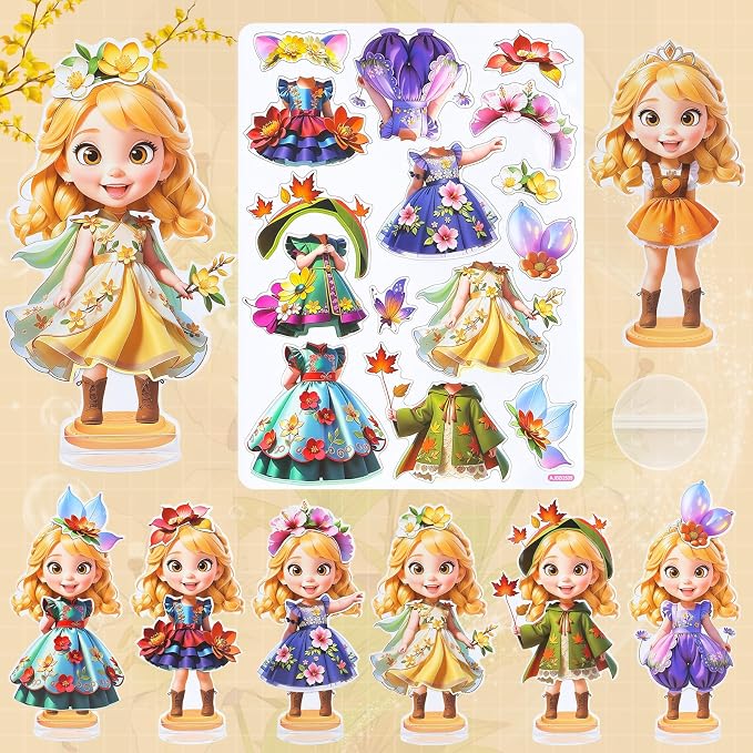 PainZieteg Magnetic Dress Up Dolls,Paper Dolls for Girls, Kids DIY Princess Magnetic Dress-Up Doll for Girl Birthday, Autumn Fairy