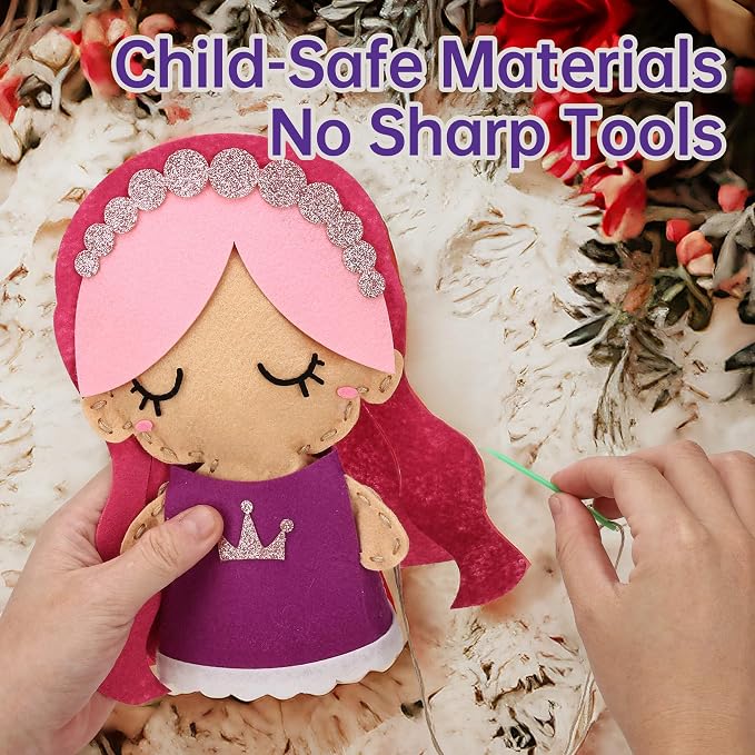 Cymbana Sewing Kit for Kids 5 Princess, Make Your Own Beginner Sewing Kits Ages 6+, Felt Craft Fashion Designer Kits for Girls