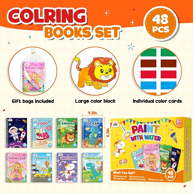 ZMLM 48 Water Coloring Books for Kids Party Favors - Bulk Mini Coloring Books for Kids Ages 4-8,Small Birthday Goodie Bag Stuffers School Return Gift Art Crafts Classroom Prizes