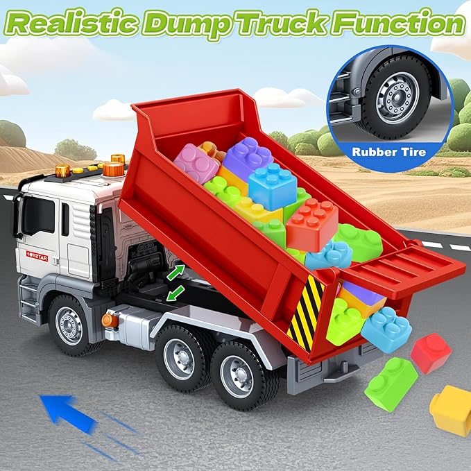 Bstoyder Kids Toys for 3 4 5 6 7 8 Years Old Boys, Large Dump Truck Toy with Lights, Sounds, Red Toddler Friction Powered Truck Vehicle Toy for Boys Girls Birthday Gifts