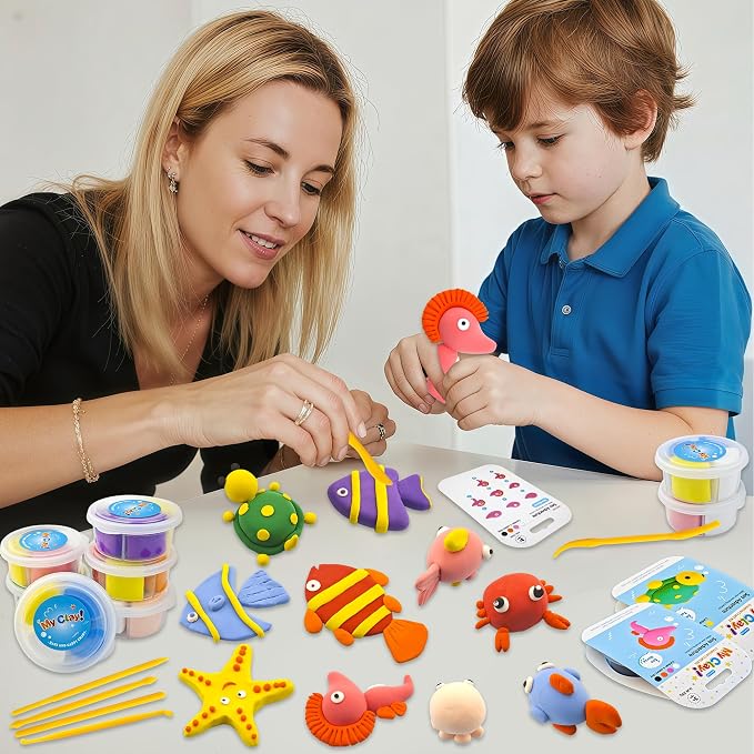 Air Dry Clay for Kids,12 Box Sea Animal Modeling Clay Art Craft Kit,Ultra Soft & Mess-Free, with Sculpting Tools, Tutorials, Ideal Gift for Boys Girls Birthday Christmas Party Favor