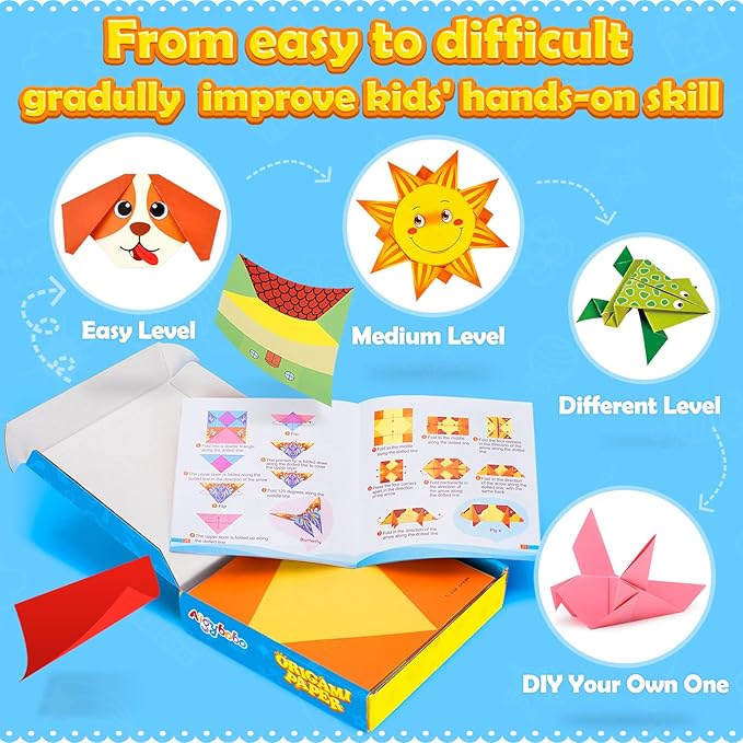 Origami Paper Set, 308PCS Kids Craft Paper Kit with Instructional Book for Girls Age 6,7,8,9,10,11,12, Art Projects Supplies for School Class Craft Lessons- Christmas Birthday Gifts for Boys&Girls