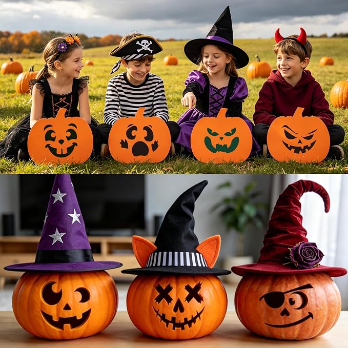 40 PCS Halloween Drawing Stencils, 6 Inch Plastic Reusable Pumpkin Faces Painting Stencil, Jack - O'-Lantern Painting Templates for DIY Pumpkin Carving, Wood, Walls Art and Halloween Decoration