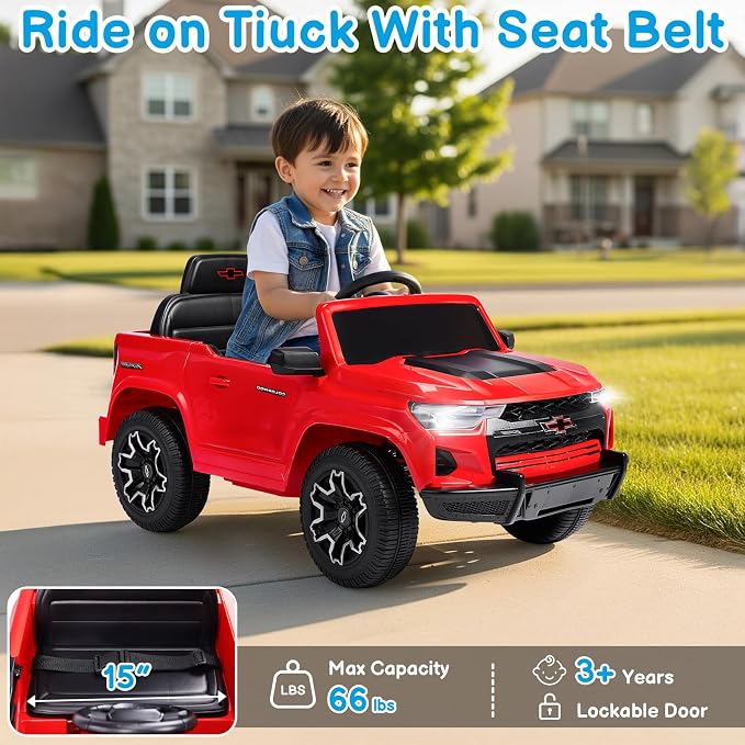 Winado Licensed Chevrolet Colorado Electric Car for Kids, 12V Ride on Toys for Toddlers with Remote Control, Battery Powered Electric Car Ride On Vehicle w/Bluetooth, Soft Start, LED Lights - Red