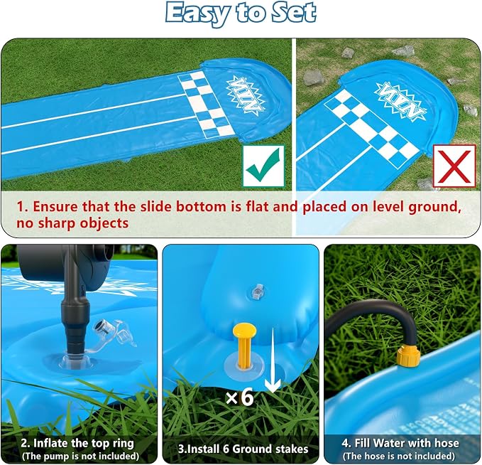 Jasonwell Slip and Water Slide - 20Ft Heavy Duty Lawn Slip Waterslide for Kids Adults with Splash Sprinkler N 3 Bodyboards Backyard Summer Outside Outdoor Water Play Toys (Race-3Lanes)