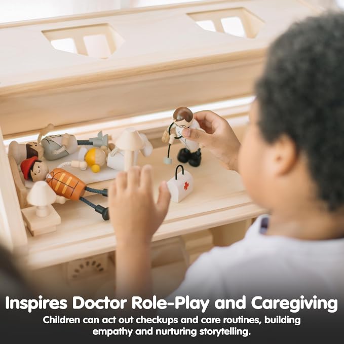 PlanToys® Wooden Doctor Role Play Doll | Poseable 1:12 Scale Character Figure for Dollhouse Play, Medical Scenarios & Social Interaction | Eco Friendly Montessori Pretend Play Figure