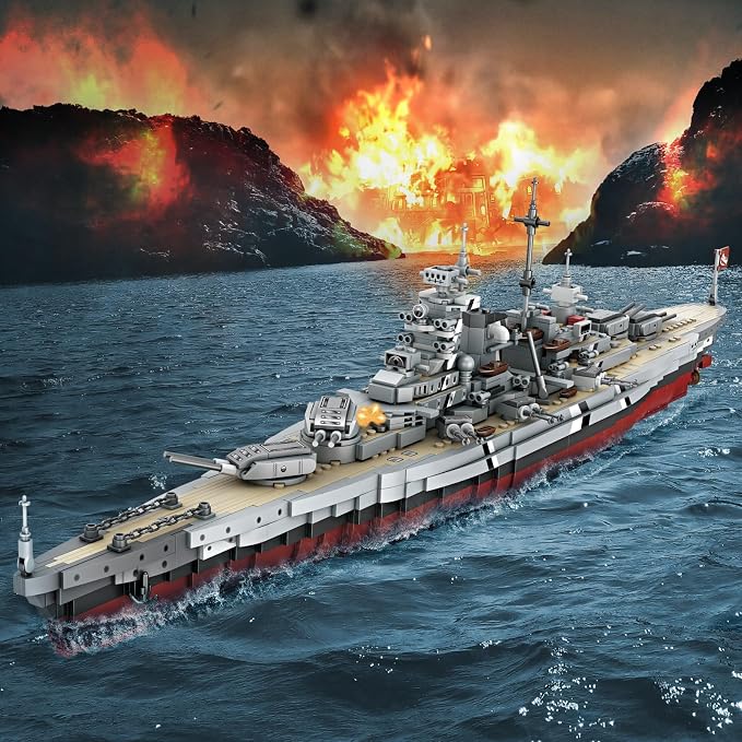 JMBricklayer Battleship Building Block Set 60006, Military Warship Toys Bismarck Class Battle Ship Boat Kit, Collectible Display Sets for Adults, Army Toy Gifts for Adults
