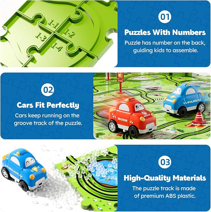 Beby Buty 48PCS Puzzle Race Track Car Set for Toddlers Kids Boys, Toddler Toys Birthday Gifts for 3 4 5 6 Years Old Boys and Girls, Floor Puzzle Tracks Car Toys for Ages 3-5 4-6
