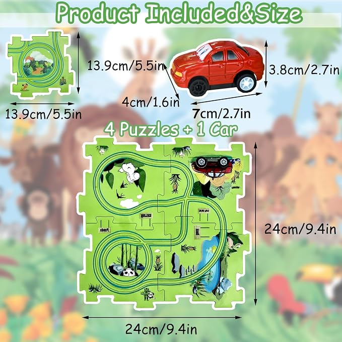 4 Year Old Boy Birthday Gift, Puzzle Racer Kids Car Track Set Puzzle Racer Car Track Set with Roadmap Puzzle Track Car Play Set Toys for 4 Year Old Boys (E-Land, Set3-5Pcs)