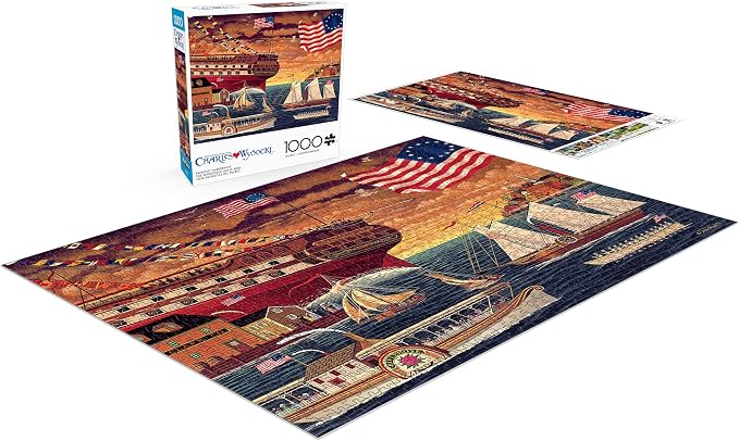 Buffalo Games Charles Wysocki - Patriotic Harborview - 1000 Piece Jigsaw Puzzle - 26.75 x 19.75 in - Reference Poster - Precision Cut Pieces - Adult Jigsaw Puzzles