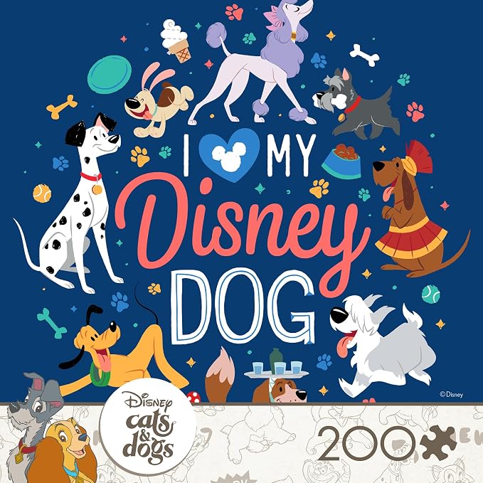 CEACO Disney Cats & Dogs Puzzle - I Love My Disney Dog, 200 Pieces, 15 x 15 in - Jigsaw Challenge for Game Nights - Relaxing Activities for Seniors & Adults - 200-Piece Puzzle Gift for Adults