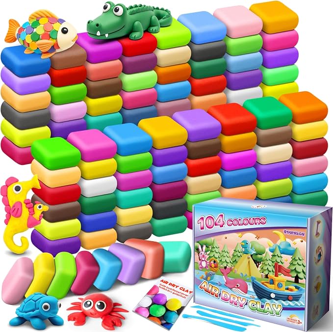 ESSENSON Air Dry Clay 104 Colors, Modeling Clay for Kids, DIY Molding Magic Clay for with Tools, Toys Gifts for Age 3 4 5 6 7 8+ Years Old Boys Girls Kids