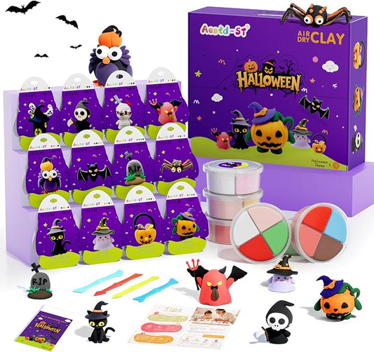 Air Dry Clay Kit - Halloween Theme, Modeling Clay for Kids, DIY Magic Clay with Sculpting Tools and Tutorials,12 Boxes Molding Clay, Ultra Light, Soft & Non-Sticky, Arts and Crafts Gift for Kids