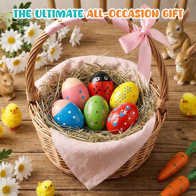 SallyFashion 6PCS Egg Shakers Musical Instruments for Babies, Wooden Maracas for Kids Hand Percussion Musical Eggs Easter Basket Stuffers Party Favors