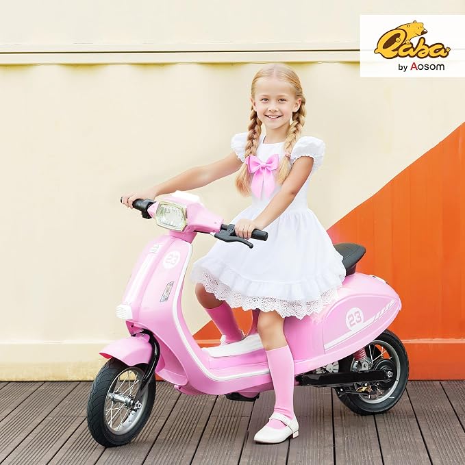 Qaba 24V Kids Motorcycle, Electric Motorcycle with 250W Motor, 3.7-9.9 mph, 7AH Batteries, 12" Inflatable Tires and Rear Suspension, Battery Powered Ride On Toy with LED Lights for 8-12 Years, Pink