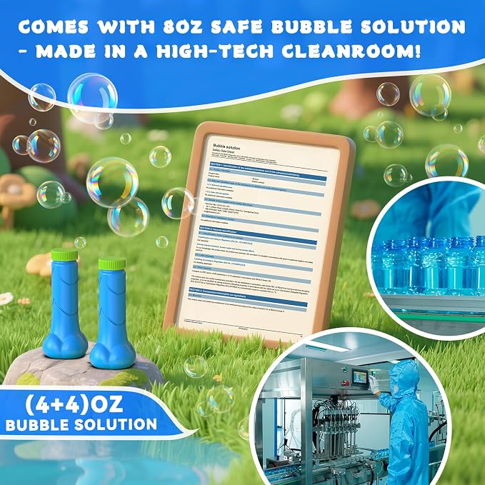 Electric Bubble Wand for Kids - Tons of Long-Lasting Bubbles in Seconds - 8oz Bubble Solutions Included (Suitable for Toddlers & Pets) - Bubble Machine for Indoor/Outdoor Party Gifts for Ages 3+