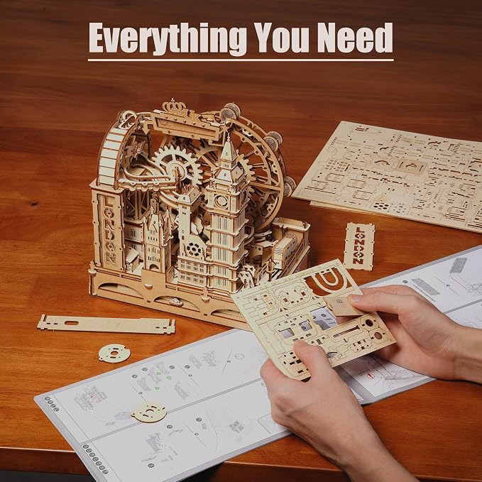 ROKR 3D Wooden Marble Run Puzzle for Adults, London Themed Mechanical Model Building Kits, 431 Pcs DIY Construction Toy, Brain Teaser Gift for Teens & Adults
