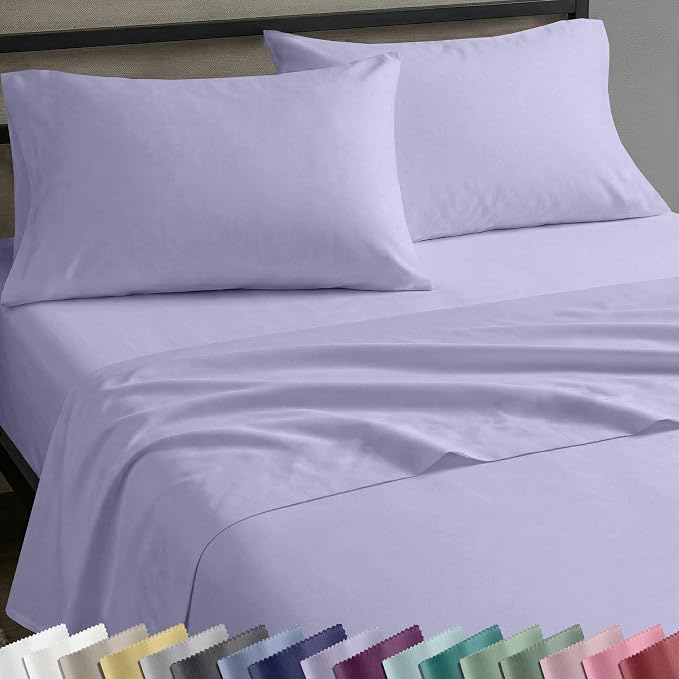 California Design Den Twin Sheets Set - Natural 100% Cotton Twin Bed Sheets, Soft Sateen Weave, Fully Elasticized 12" Pockets, Breathable and Durable Bedding - Lavender