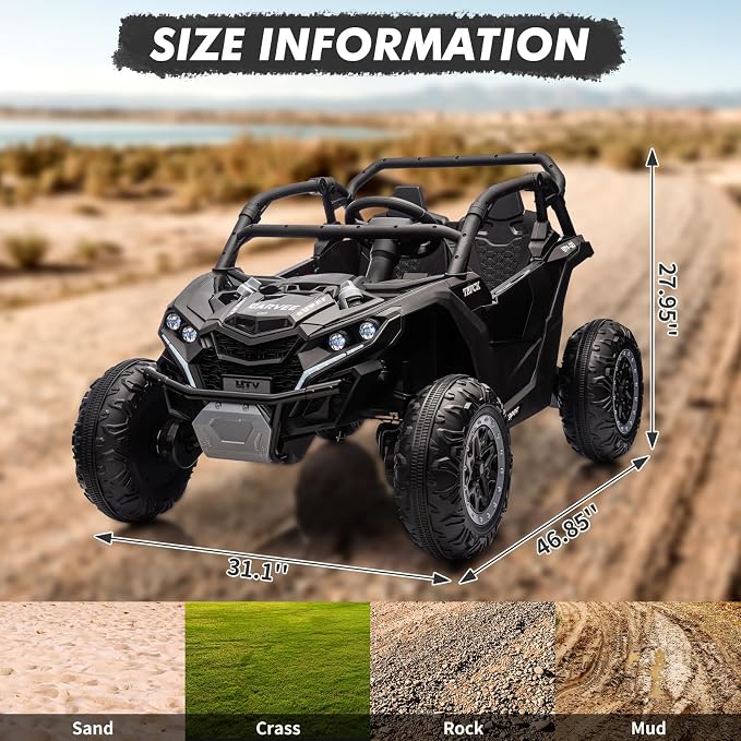 Garvee 24V 2-Seater Kids Ride on Car with Remote Control 4WD Electric Truck, Ride on Toy Off-Road UTV with 4-Wheel Shock Absorber, LED Lights, Music