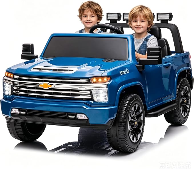 24V Ride on Toys for Kids, Chevrolet Silverado 2 Seater Ride on Car for Kids Remote Control Kids Electric Cars Kids Driving Car with Bluetooth, Power of Wheel Car for Kids Truck for All Types of Road