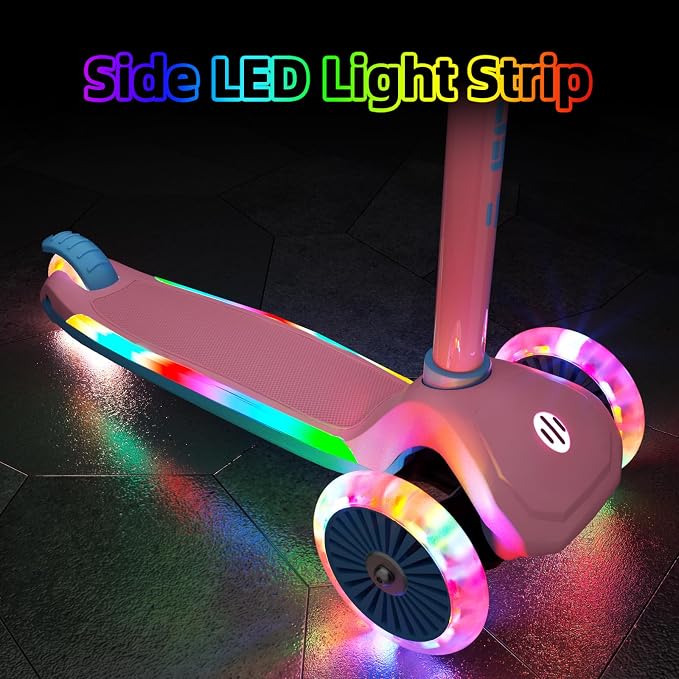XJD Toddler Scooters for Kids 3-8, 3 Wheel Scooters for Kids 110lbs, LED Light-Up Wheels and Side, 3 Adjustable Height, Lean-to-Steer, Birthday Gift Toy for 3-8 Year Old Girl Boy