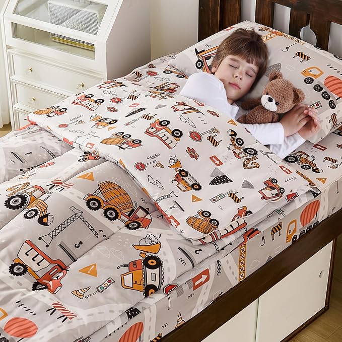 DJY Zipper Bedding Set Full, Cars Bedding Sets for Boys, Kids Construction Comforter Set with Fitted Sheet Pillowcases, All in One Zipper Bed Set for All Seasons