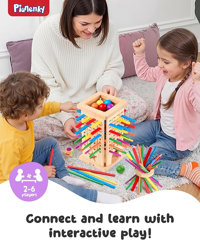 Montessori Game Wooden Board Game, Montessori Toys for 3 4 5 6 Year Olds, Board Games for Kids 4-6, 21 Sticks 21 Strips Fine Motor Skills Toy Family Game, Math Wooden Stick Game, Gift Boys Girls