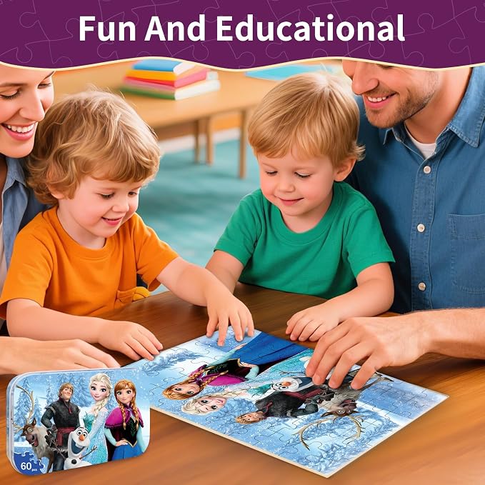 Toddler Puzzle Ages 3-8, 60 Piece Jigsaw Puzzle in Metal Box, Educational Learning Toys for Boys and Girls, Premium Puzzle Games
