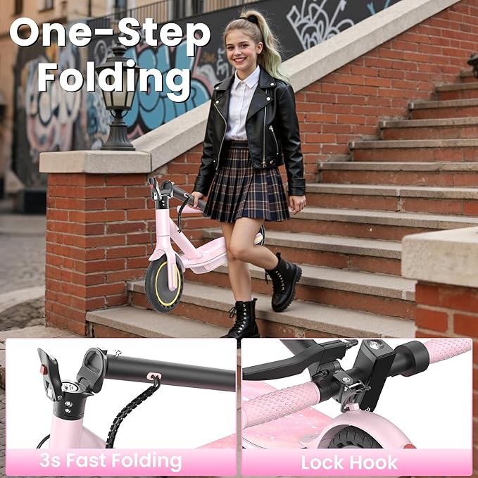 Werhy Kids Electric Scooter, 350W Motor, 19 Mph Speed & 15 Miles Range, 8.5" Solid Tires, Lightweight Foldable Scooter with Dual Braking System, Max Load 265LBS